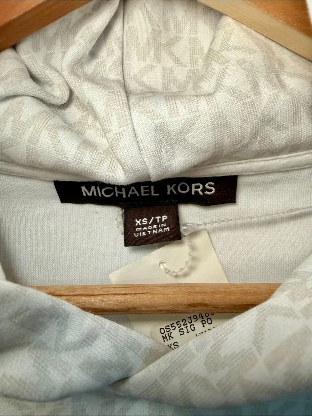 Michael Kors White Hooded Logo-Texture Pullover